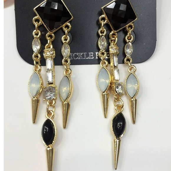 New.  Ladies Gold black crystal drop earrings - Picture 2 of 2